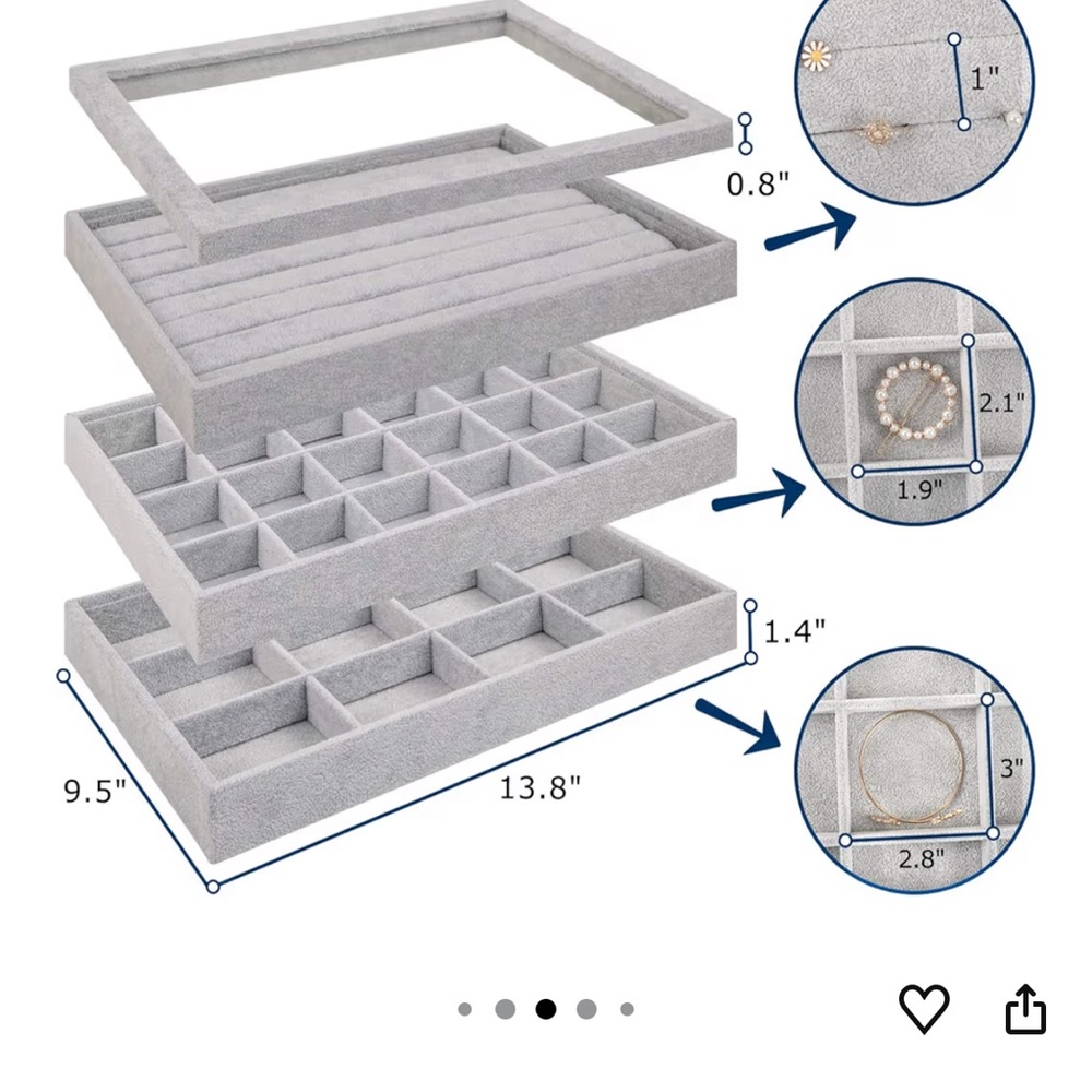 Gray Jewelry Organizer Tray Set